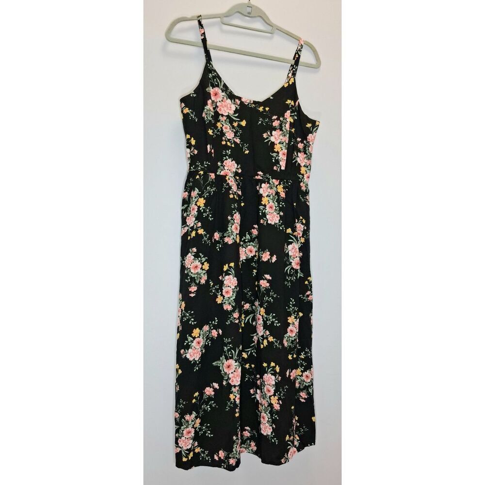 Old Navy womens large midi sundress black yellow floral boho tiered